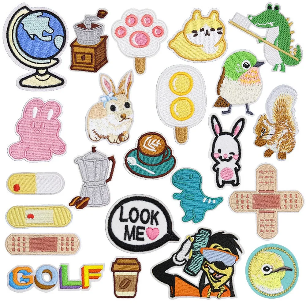 

Cartoon Series Embroidery Subsidy Rabbit Coffee Pattern DIY Accessory Decorative Stickers Iron on Patches Stickers Appliques Scp