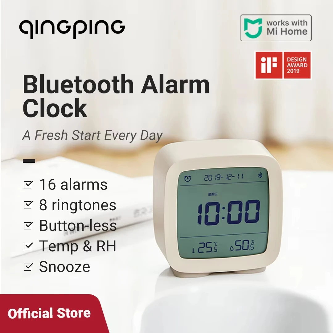 Qingping Smart Bluetooth Digital Alarm Clock with Multiple Alarms, with Temperature and Humidity Display for Bedroom,Table Clock