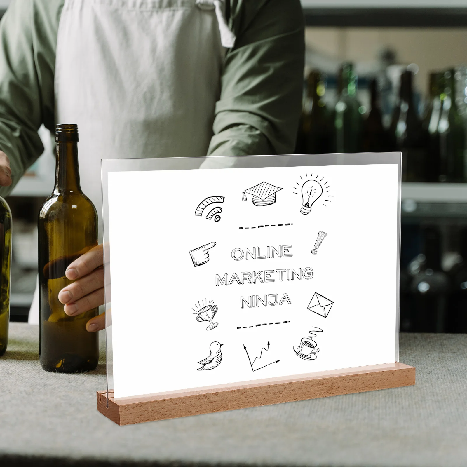 

Wooden Acrylic Menu Display Sign Holder Rack for Restaurant Shop Advertising Price Tag Showing Board Creative Design Desk Use