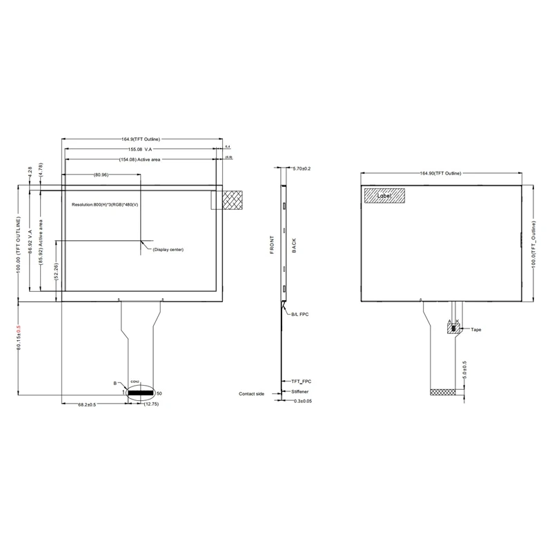 7 Inch 800X480 Security HD LCD Security HD LCD Screen HD LCD Screen 50P RGB Long Cable TN92/TN94