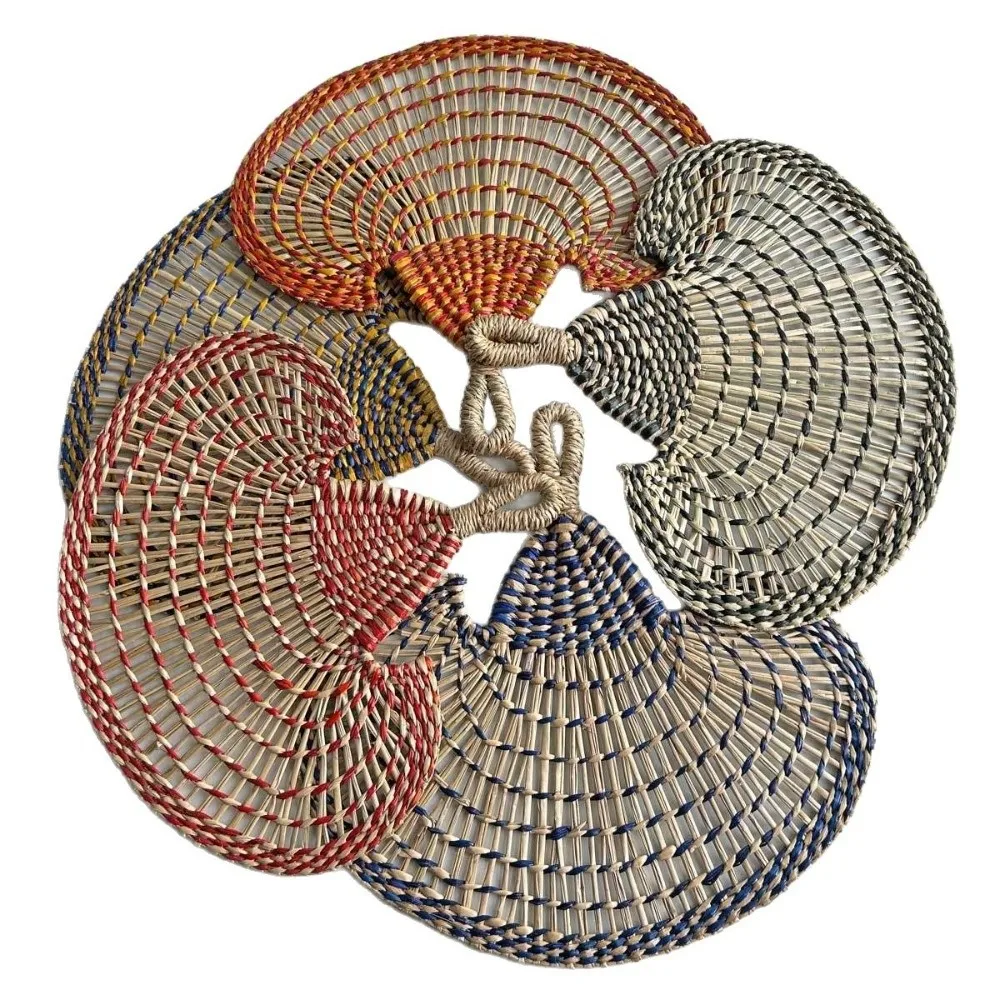 Colorful Hand-woven Straw Fan Bohemian Anti-Mosquito Decorative Handmade Fan Large Vintage Cattail Fan Home Decoration