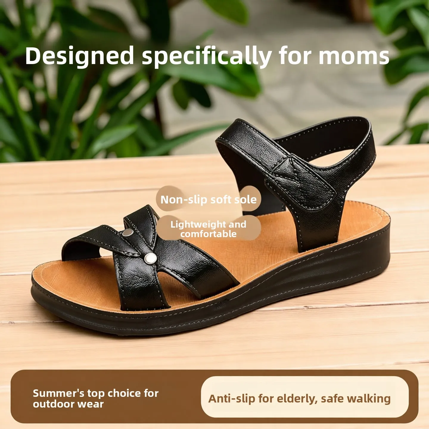 

Mom's Summer Sandals Women's Flat Bottom Beach Shoes Anti-Slip Soft Sole Plastic Casual Style Fashionable Summer Slippers