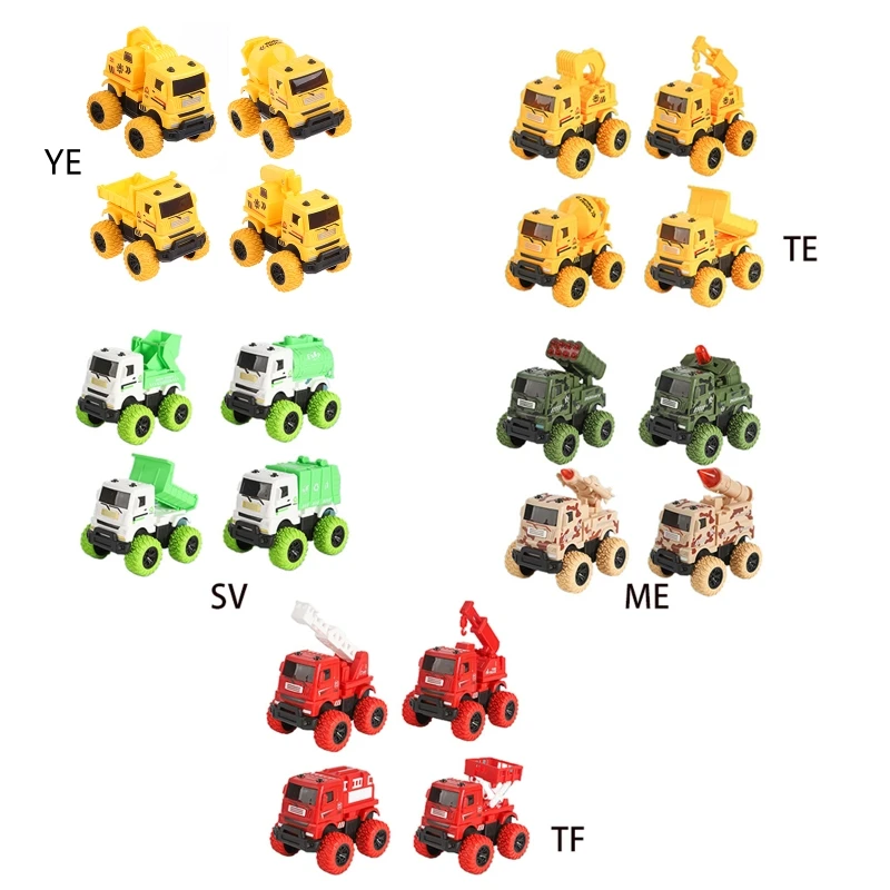 3/4 szt. Mini ciężarówki zabawkami budowlanymi dla prezentu dla dzieci wieku przedszkolnym aktywnym tarciem