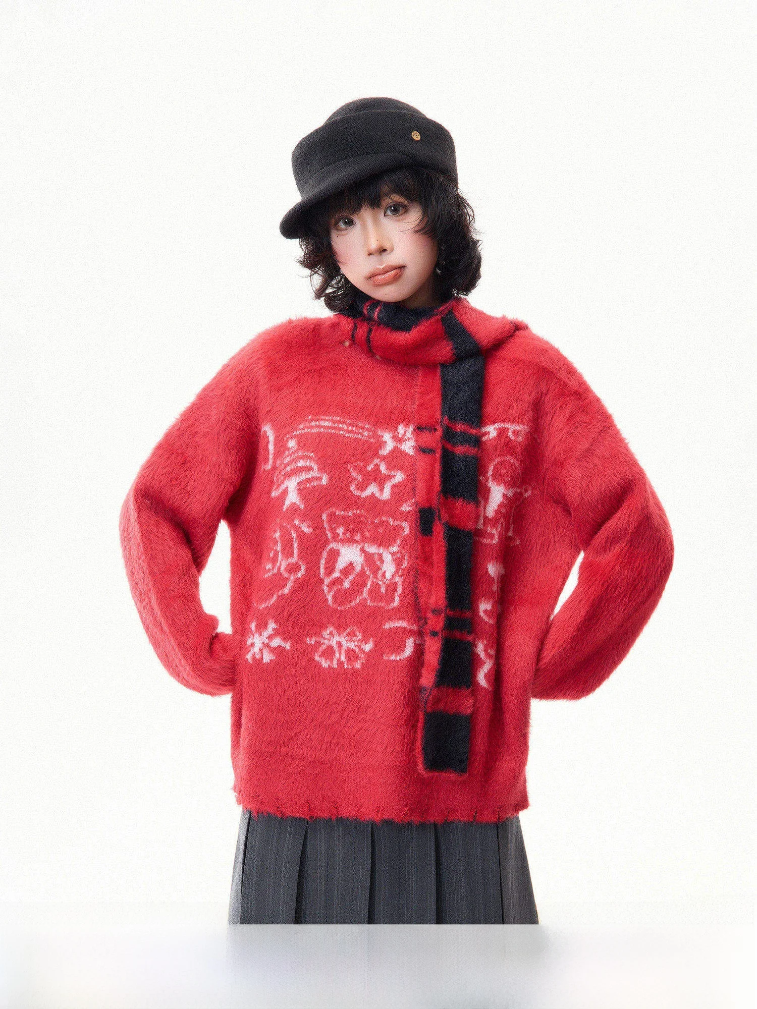 

Cisas New Year Red Mink Sweater Women's Winter Small Size Aosphere Lazy Thi Warm Top MKGO Soft Nylon Acrylic Polyester