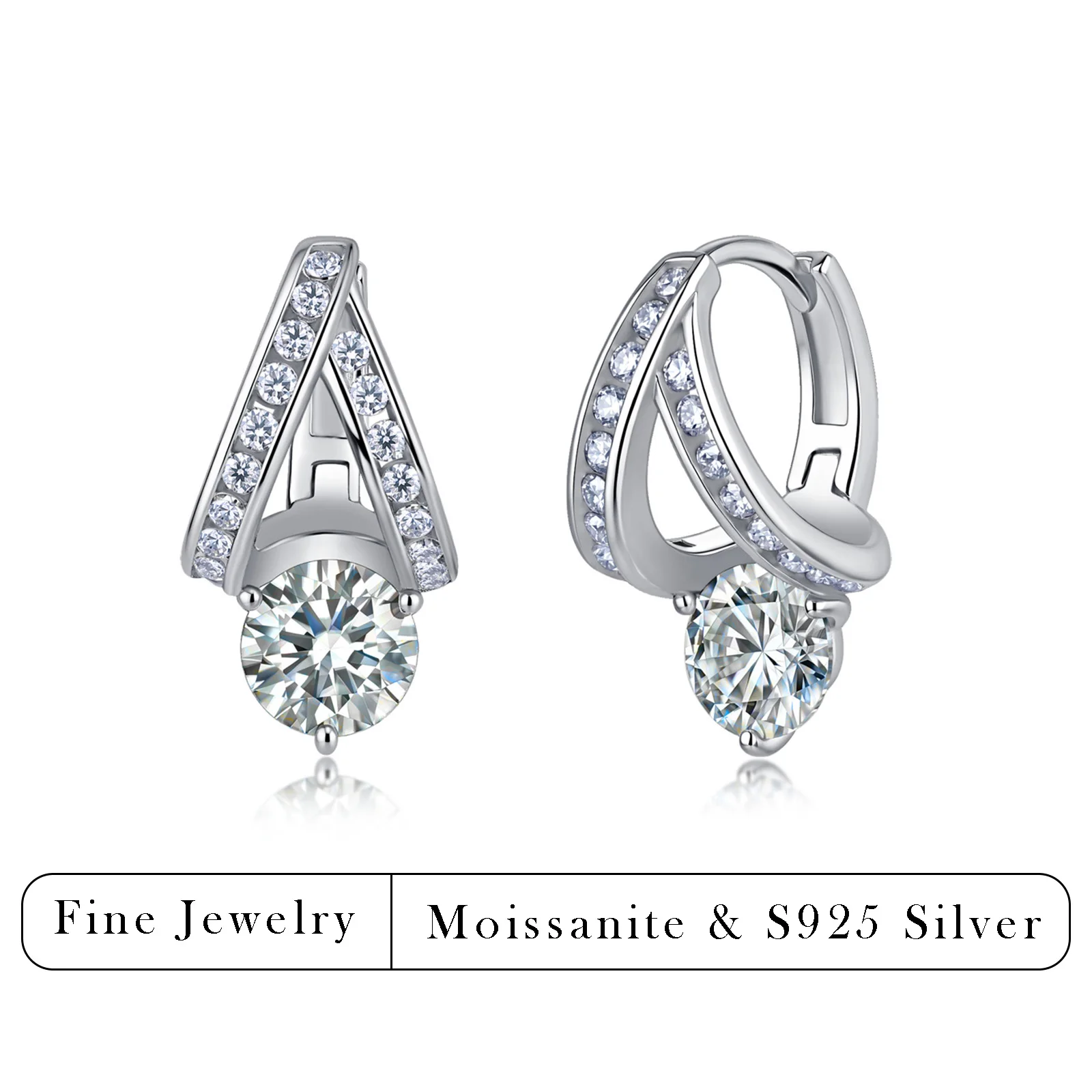 2.52CTW Round Moissanite Huggie Hoop Earrings 925 Sterling Silver V Shape Pave Diamond Ear Buckle Fine Jewelry For Women Wedding