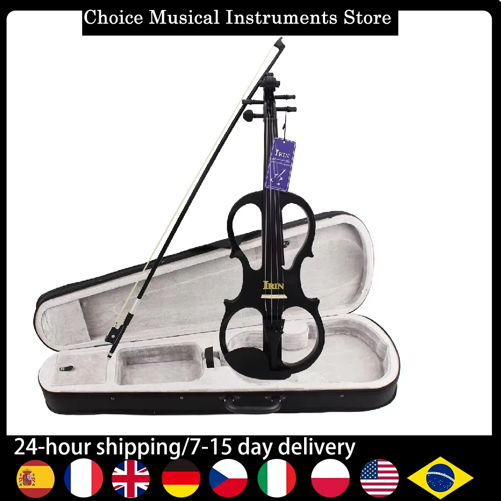 IRIN 4/4 바이올린 메이플 바디 사일런트 일렉트릭 바이올린 보우 케이스 헤드폰 케이블 숄더 레스트 알루미늄 합금 액세서리