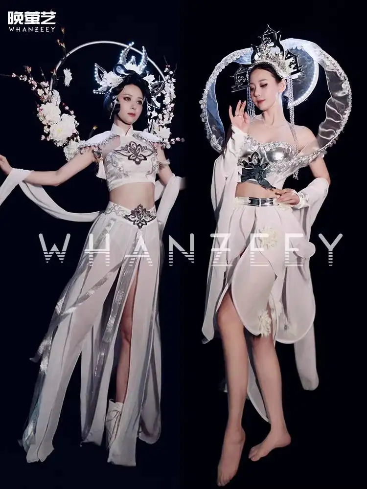 

Новое женское платье для выступлений в стиле киберпанк, серебристое, технологичное, в китайском стиле, для Хэллоуина, для гоу-гоу-шоу, индивидуальный пошив, в стиле китай-шик