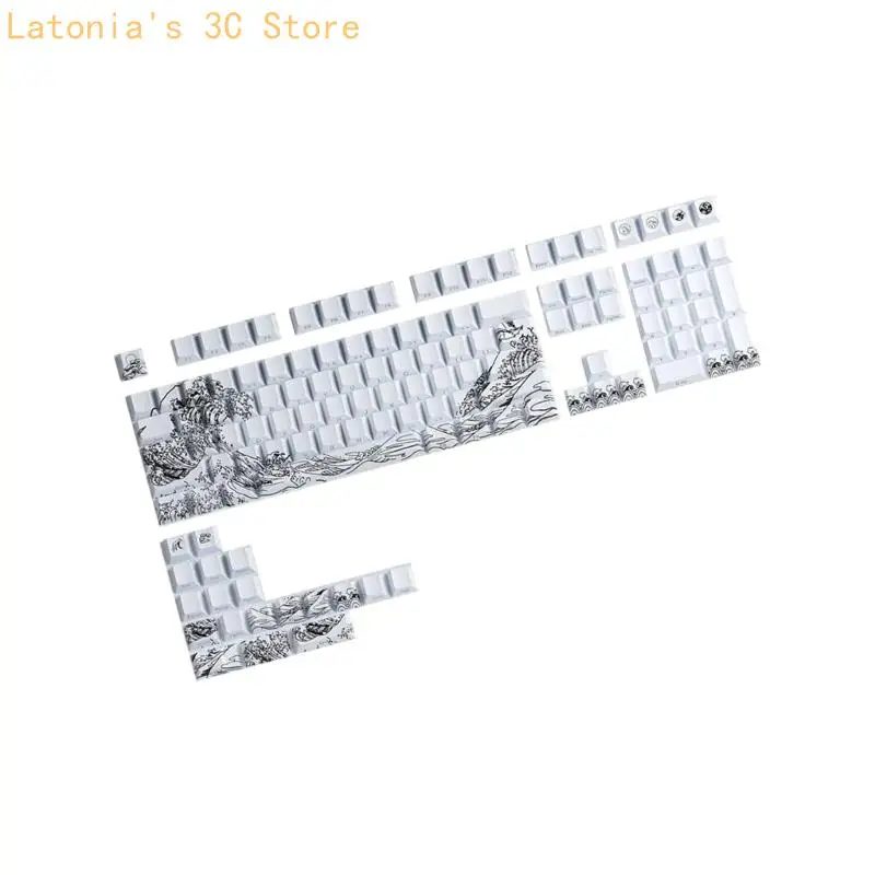 Fynmi Ukiyo e Artistic Keycaps PBT Material 127Key Cherries Profile Transparents Side Gravur für ANSI ISOs Mechanical X3UB – Detail 3