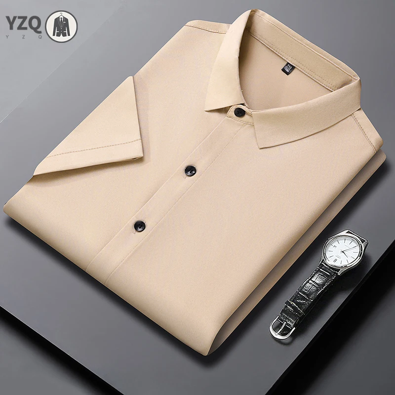 

New Men's Business Casual Short Sleeved Solid Color Shirt Wrinkle Resistant Wrinkle Free Comfortable All Season Versatile Top