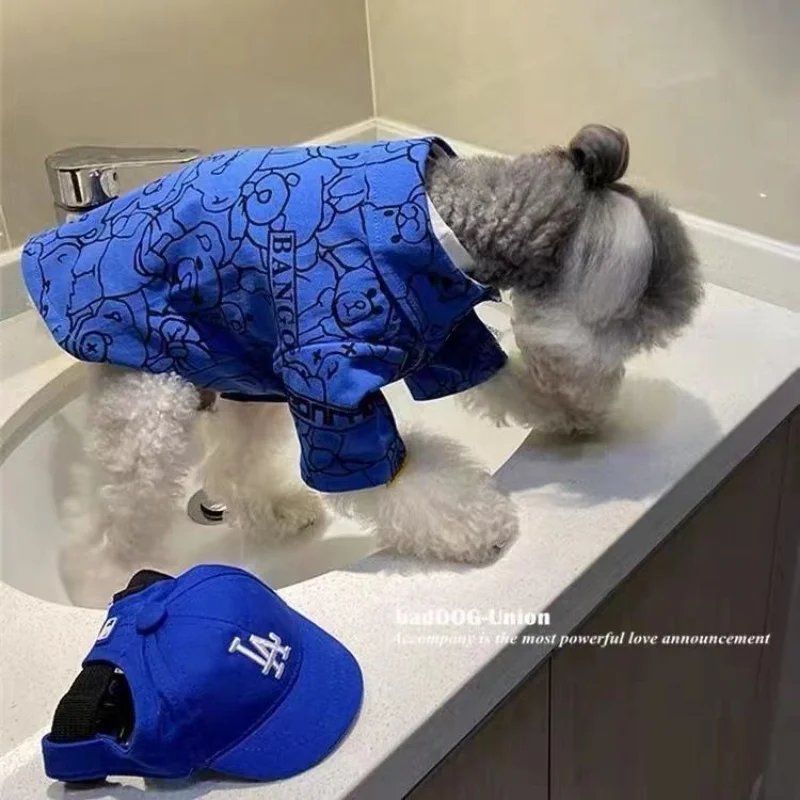 Pet Dog Clothes Klein Blue Shirts for Dogs Clothing Cat Small Bear Print Cute Thin Spring Summer Fashion Boy Pet Products 2023