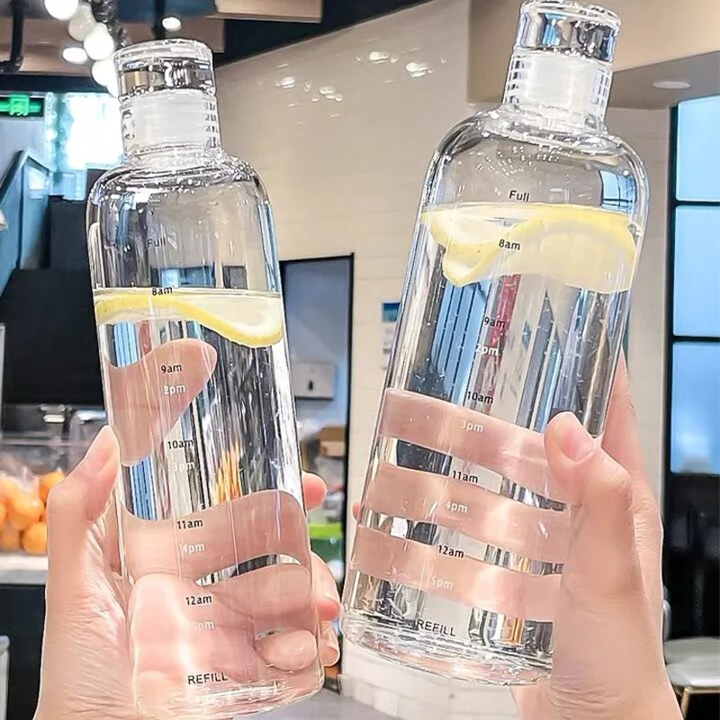 Creative ขวดน้ำพลาสติกที่มีเครื่องหมายเวลากีฬาน้ำขวด Reusable ถ้วยน้ำหยด-แบบพกพาดื่ม