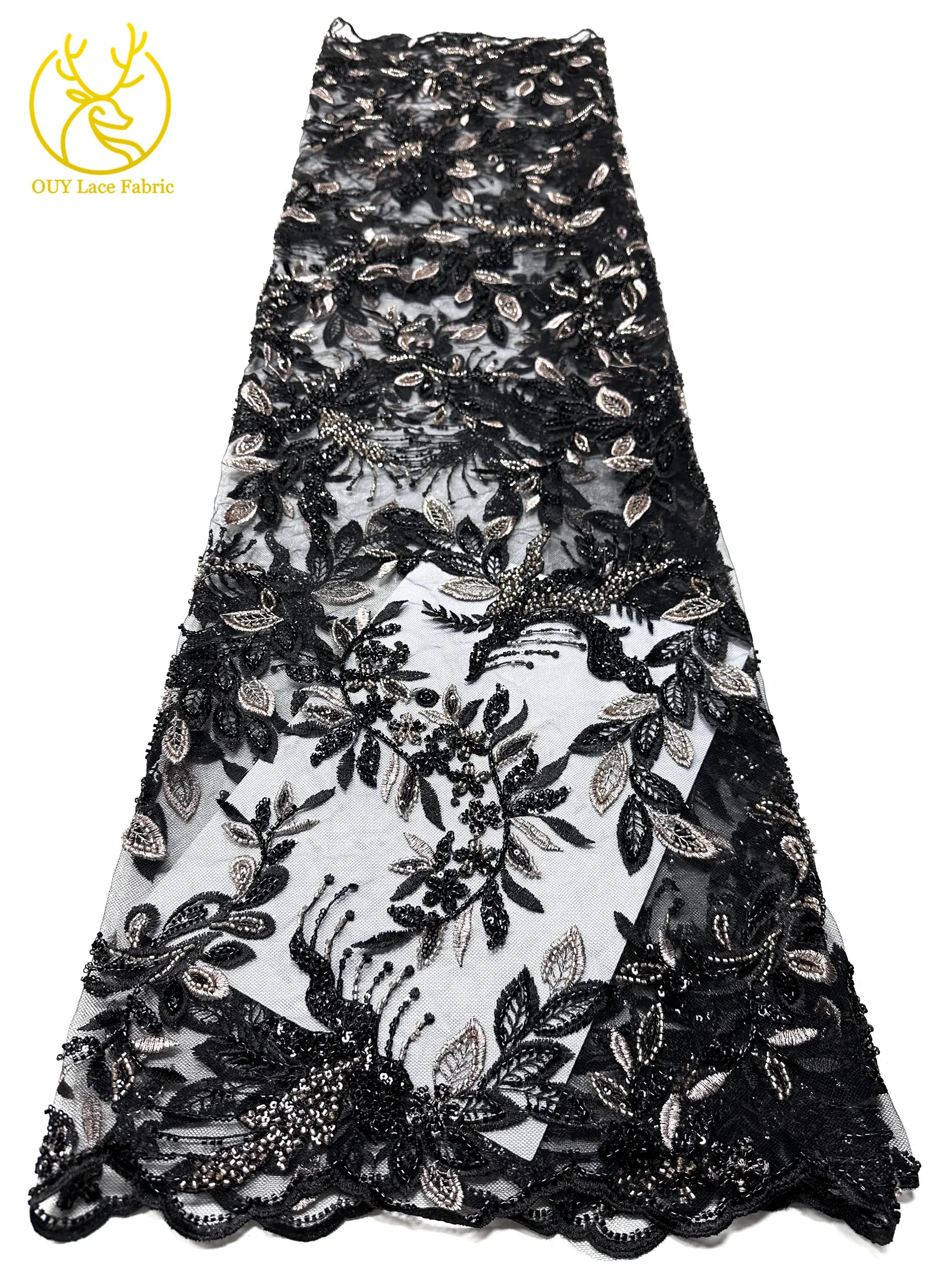 Eleganter afrikanischer Perlen-Stickerei-Spitzenstoff, 5 Yards, nigerianische französische Pailletten-Tüllspitze für Damen, Partykleid, DIY-Nähen – Detail 19