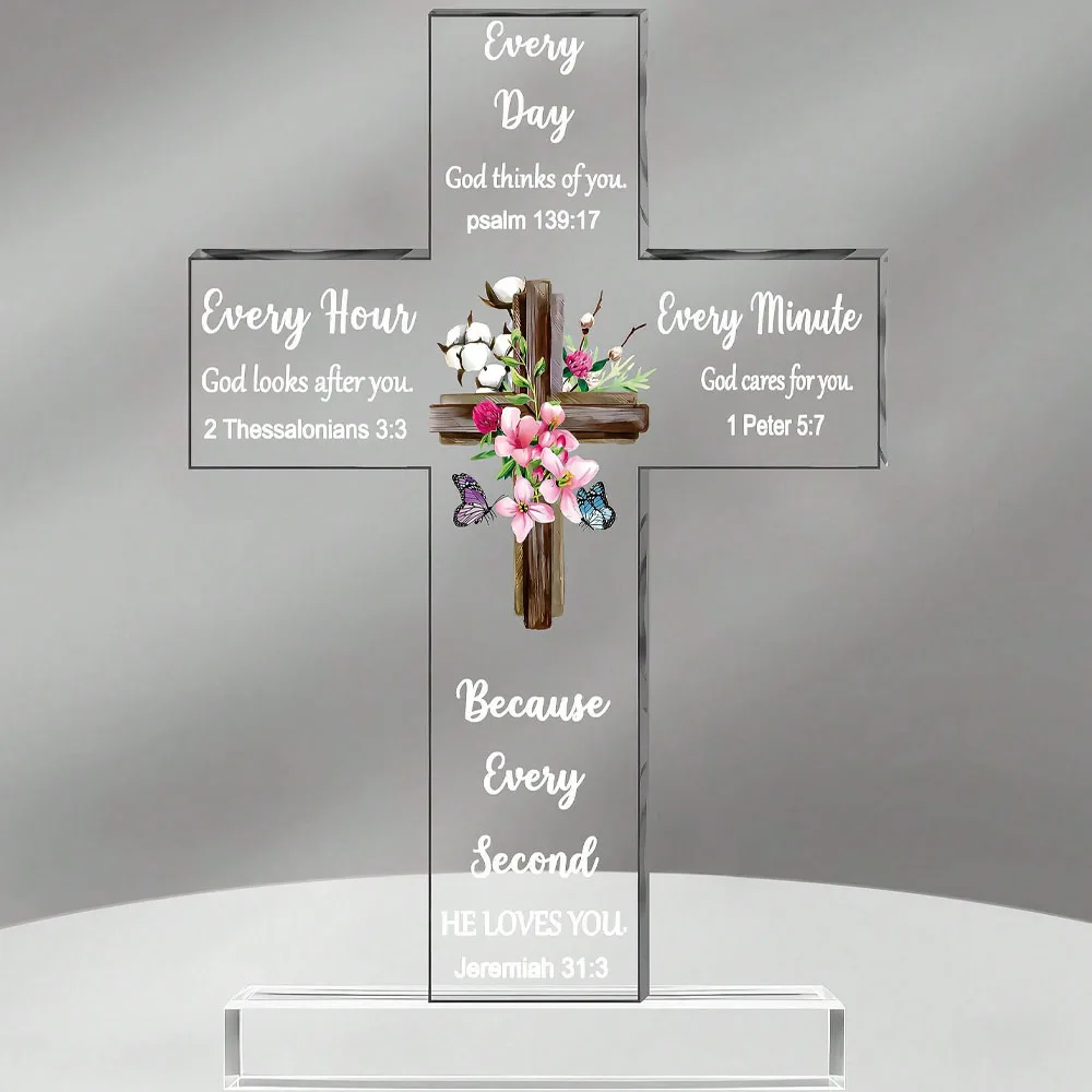 1 croix en acrylique - Versets bibliques et prières, cadeaux chrétiens inspirants, décoration religieuse pour la maison et le bureau, parfait pour maman