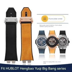 Quick Release Retro Genuine Leather +Fluoro rubber bottom Watchband For Hublot Big Bang 411 411 Men Strap Stainless steel joint