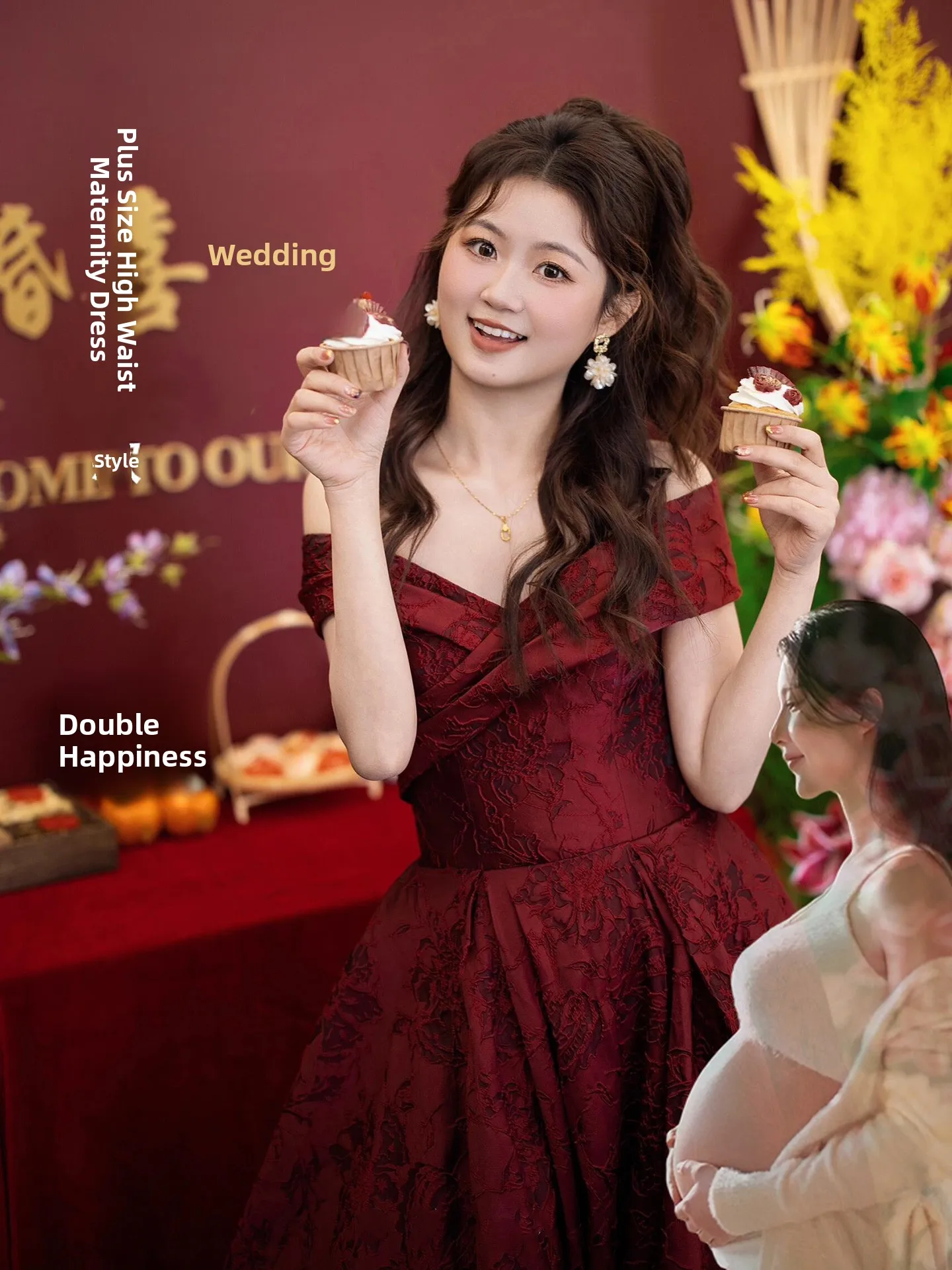 

One-oulder Bridal Dr for Pregnant Women plus Size High Waist A-Line Skirt Wedding Engagement Par Celebration Long Dr