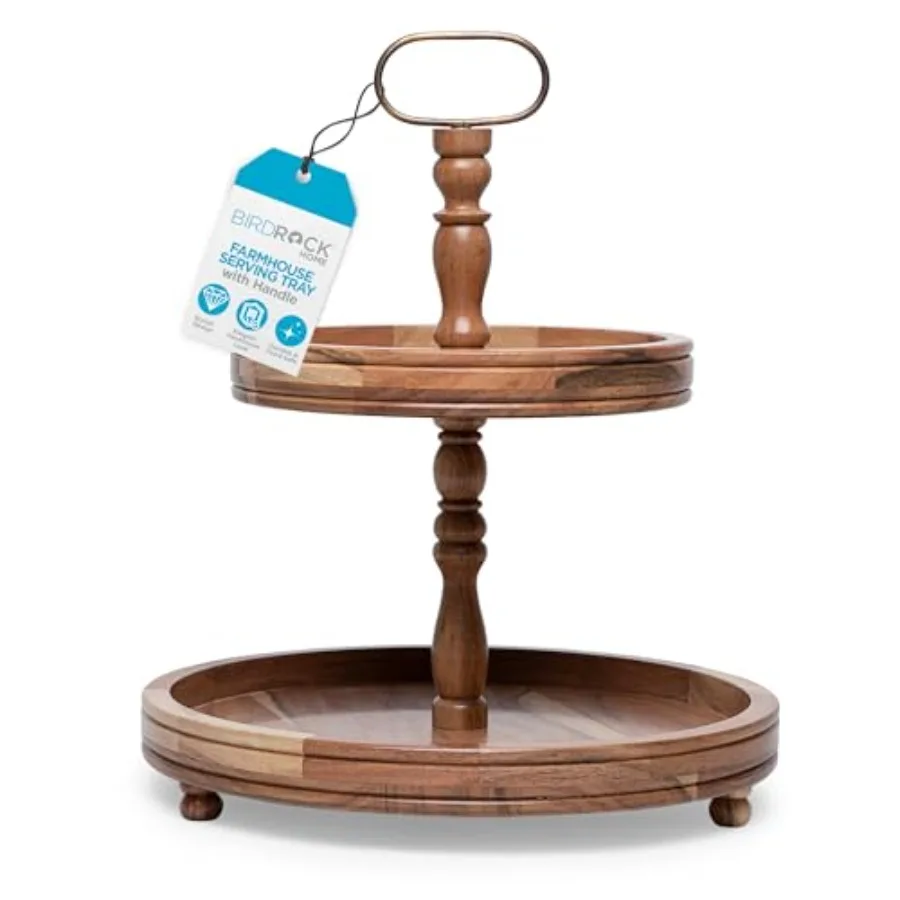 

2Tier Farmhouse Serving Tray with Handle Decor Display Wood Iron Serving Cupcake Stand Rustic Dessert Stand Modern Party Tiered