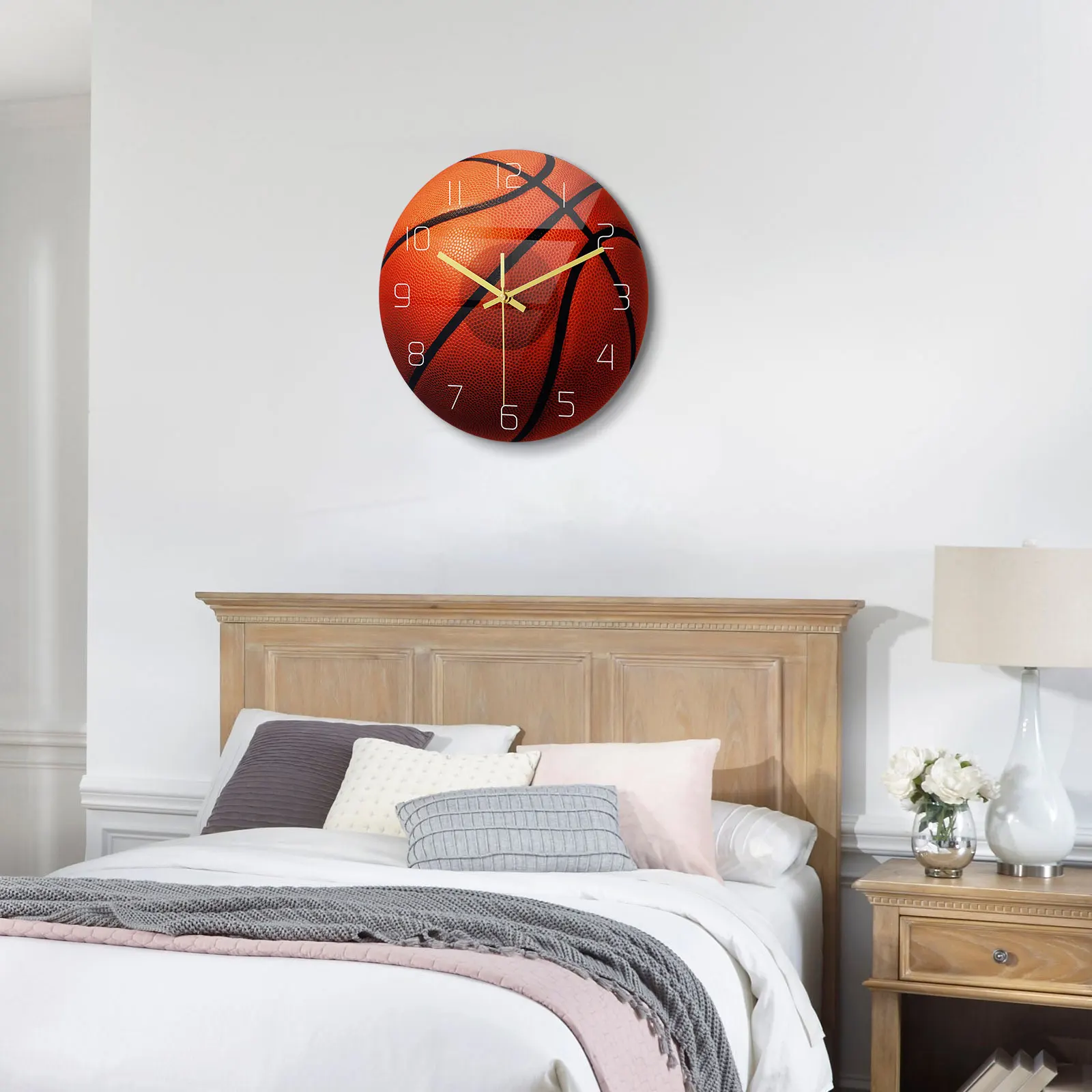 

Basketball Design Wall Clock Mute Movement Big Numerals Silent Decorative Clock For Home Office Bedroom Study Living Room