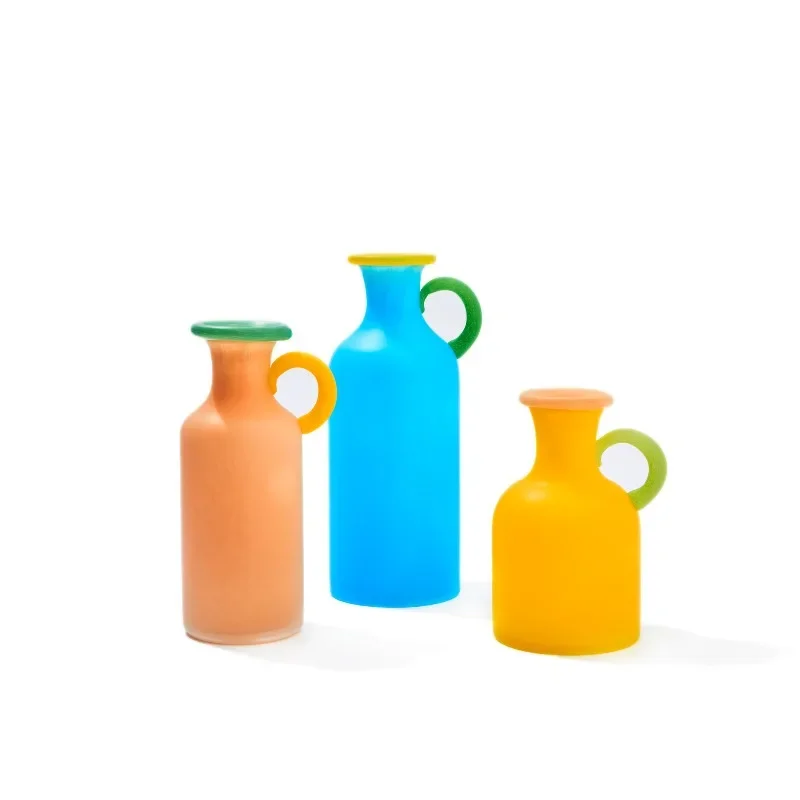 Dopamine color dining table ornament home soft decoration matte single-ear glass vase