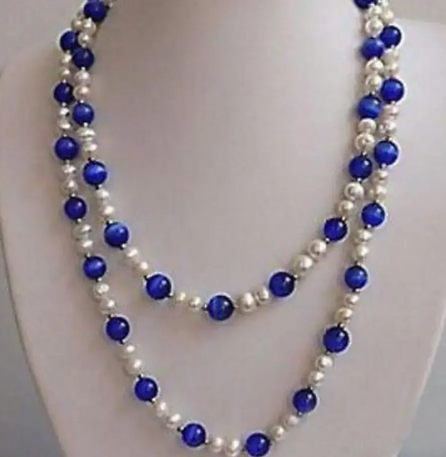 

Ожерелье с красивым белым жемчугом и синим опалом 48 дюймов, 7-8 мм
