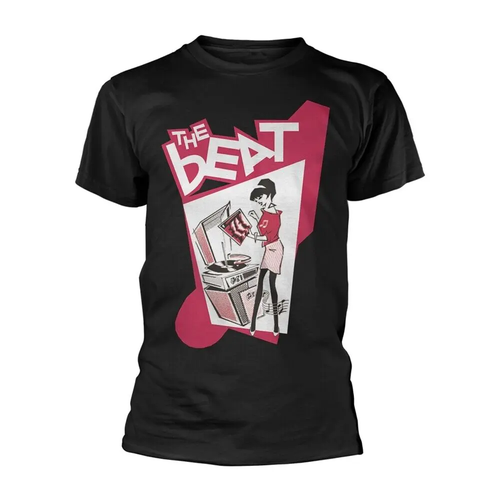 Men's Black T-Shirt - The Beat Record Player Girl Music Tee