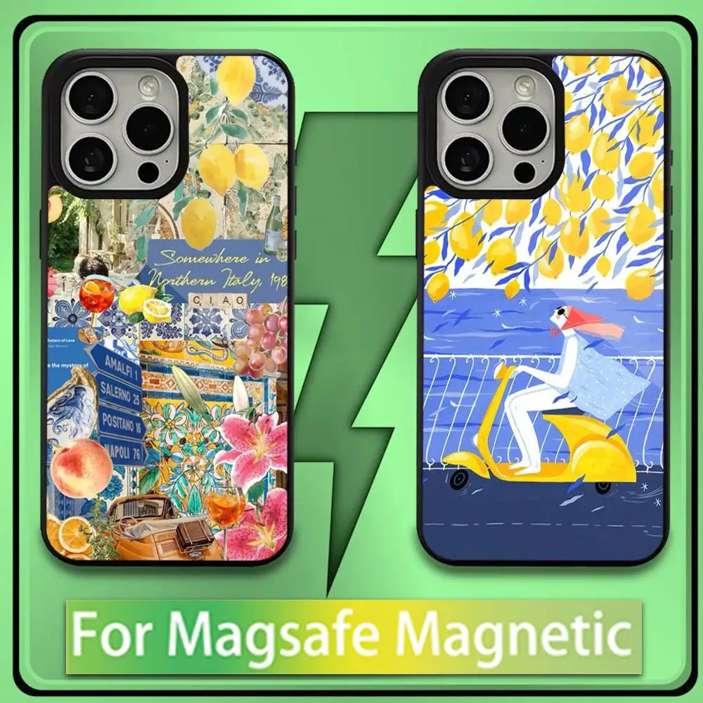 

Seaside Scenery Wine Lemon Phone Case For iPhone 16,15,14,13,12,11,Plus,Pro,Max,Mini Soft Magesafe Magnetic Wireless Charge