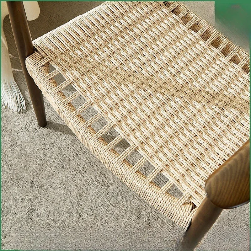 Nordic solid wood hotel B & B household hemp rope backrest stool, modern simple living room sofa chair