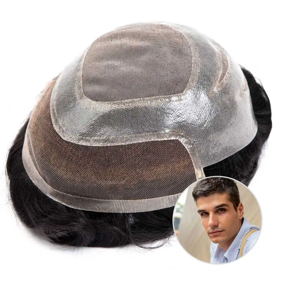 Bleekmiddel Knoop Lace Front Heren Pruik Zwitserse Kant Mannelijke Haarprothese Mono Kant Haar Systeem Voor Man Natuurlijk Menselijk Haar toupet Mannen Pruik - afbeelding 2