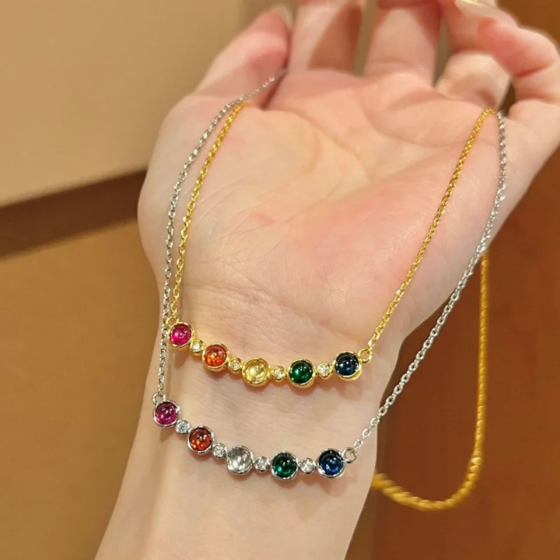 

Creative five-color rainbow bubble diamond necklace, light luxury and fashionable round bead collar chain jewelry gift
