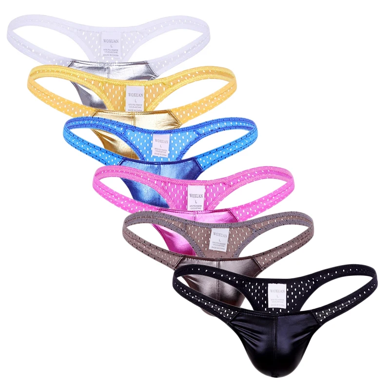 6PCS Mens Thong Sexy Underwear Shinning Low Waist Breathable Taste Underwear Men Lingerie Sissy Strings