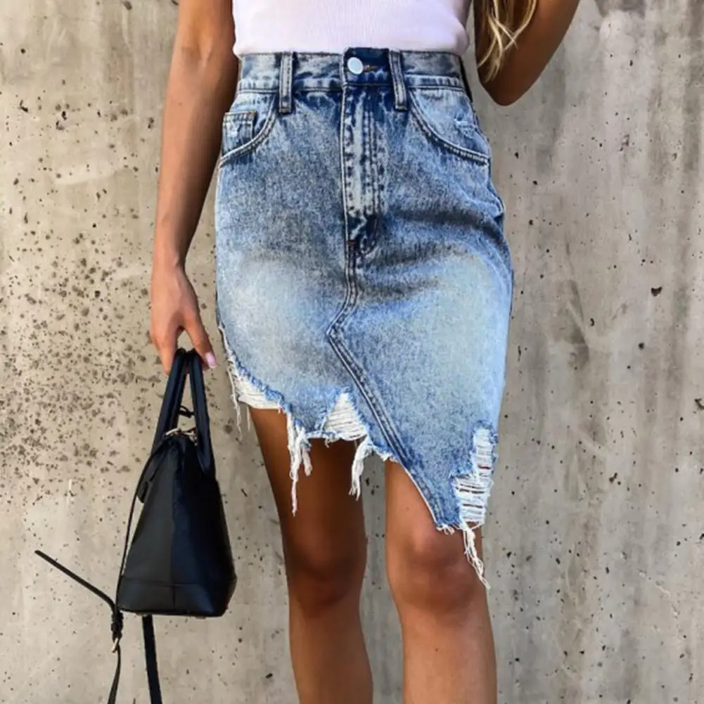 

Ins Summer Women High Waist Ripped Shorts Skirt Jeans Lady Sexy Nightclub Stripper Denim Dress Lady Cut Out Irregular Jeans