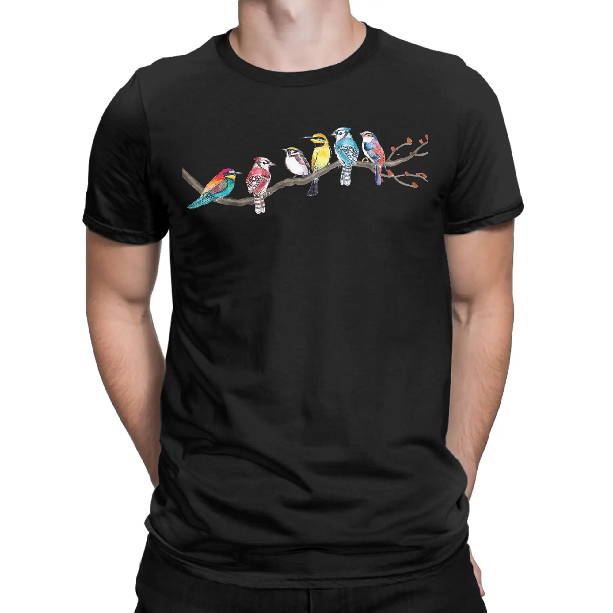 Casual T Shirt Beach Birds On A Branch Birding Bird Watching Bird Watcher Cotton Tshirt for Man Short Sleeve Clothes