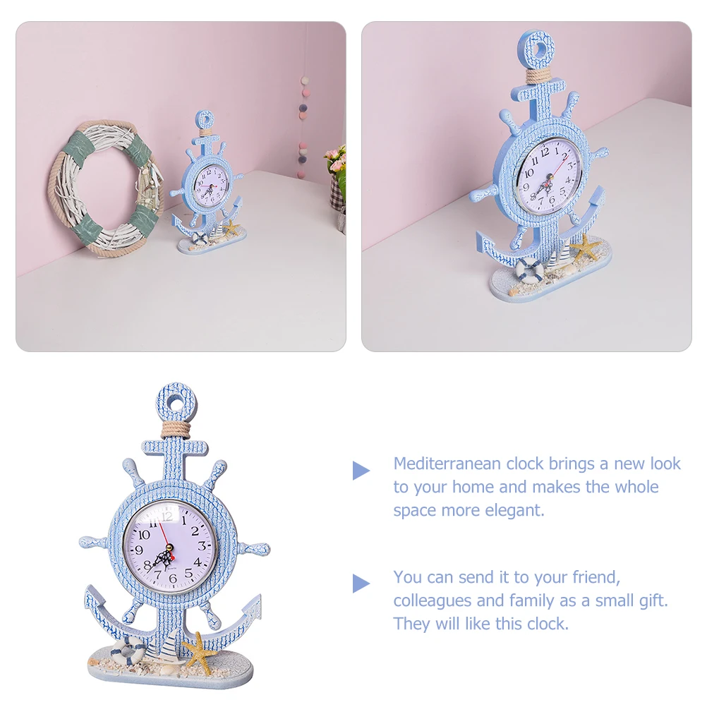 

Mediterranean Wooden Wall Clock Large Coastal Nautical Decor Hanging Premium No Home Decoration Gift for Family