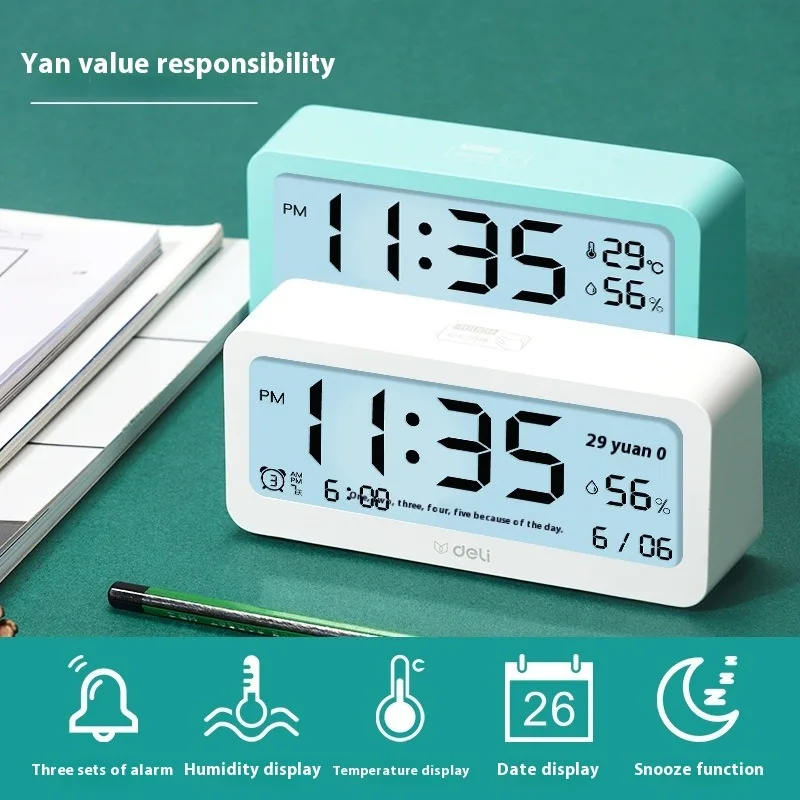 8001-EN Multifunctional Digital Clock LED Brightness Adjustable Temperature Humidity Displaying Alarm with Dual Modes