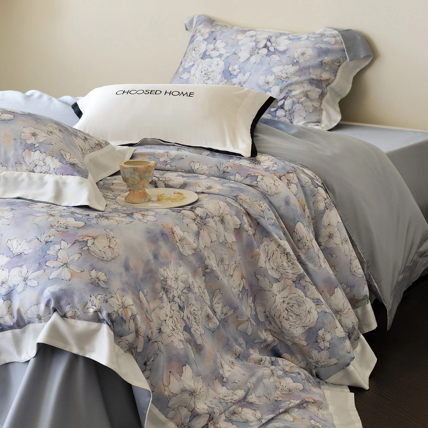 Watercolor Floral Print Lyocell Eucalyptus Fiber Soft Silky Cooling Bedding Set Duvet Cover Flat/Fitted Bed Sheet Pillowcases