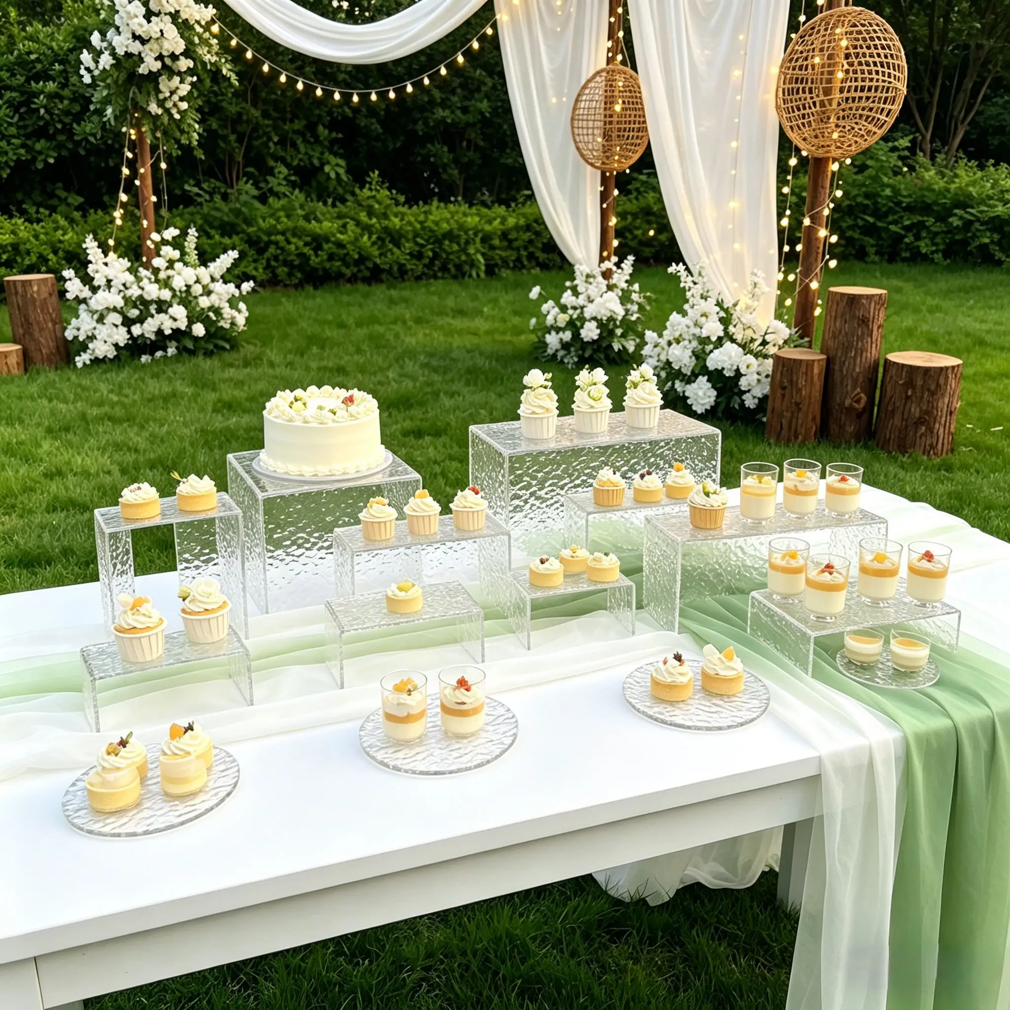 

Подставка для десертов в лесном стиле из акрила с эффектом водной ряби, поднос для торта на свадьбу, подставка для демонстрации, декор для сцены и мероприятий в помещении