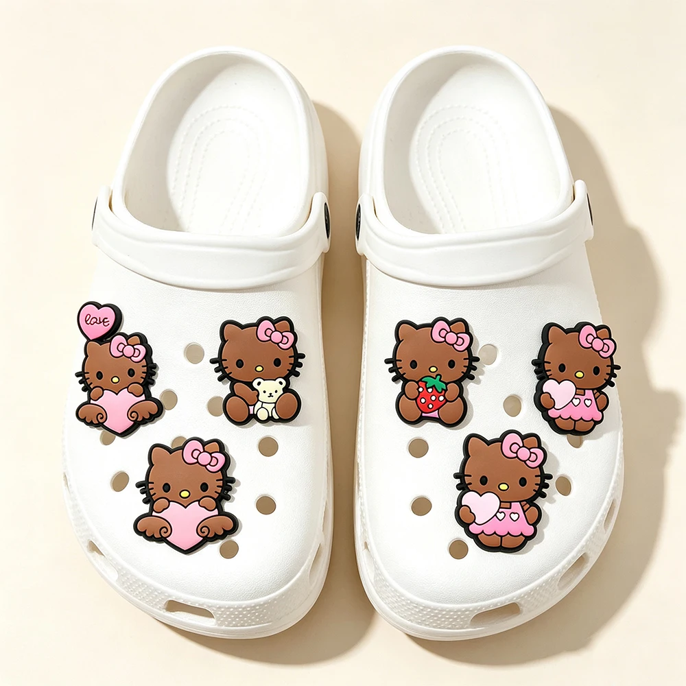 Cute Brown hello kitty 5PCS Shoe Charm Mix Wholesale PVC Decor beach bag Buckle Sandal Shoe Detachable Waterproof To Xmas Gift