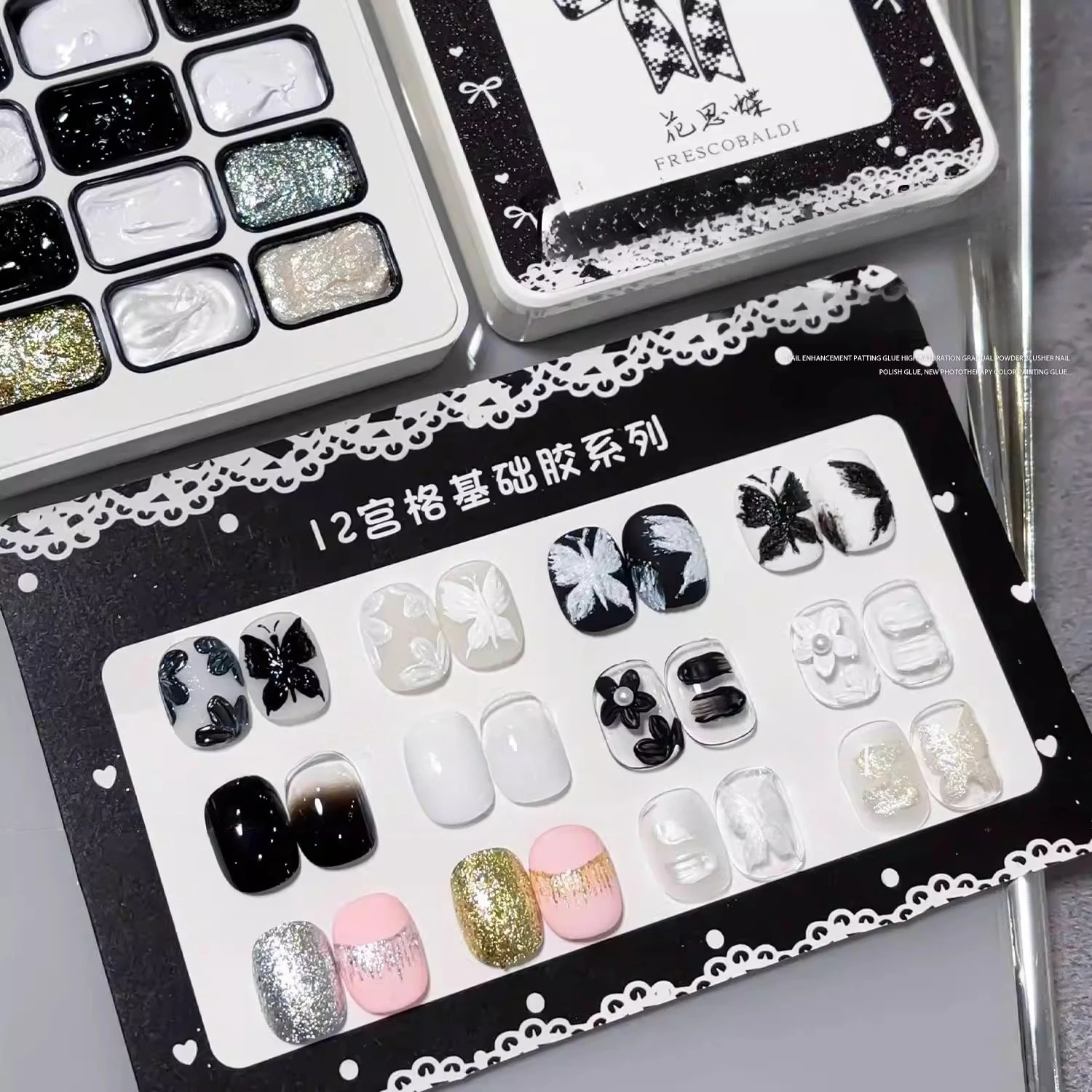 

12Colors Black And White Solid Nail Polish Pat Painting Gel Gypsum Gel Golid Color Shiny Luster Long-lasting DIY Home Salon