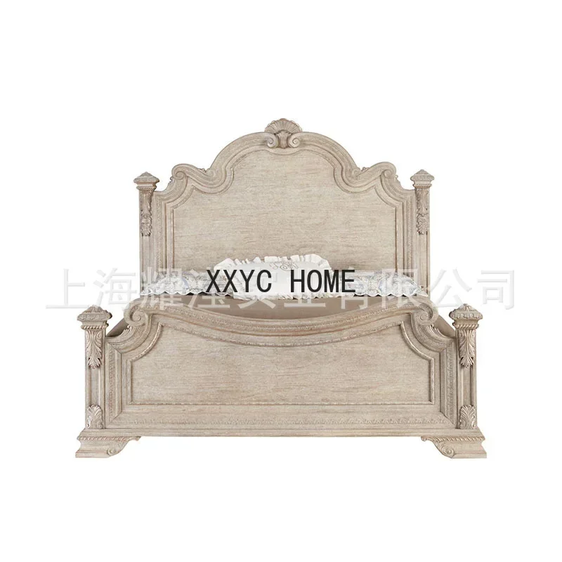 Cama de caixa antiga retrô europeia de madeira maciça