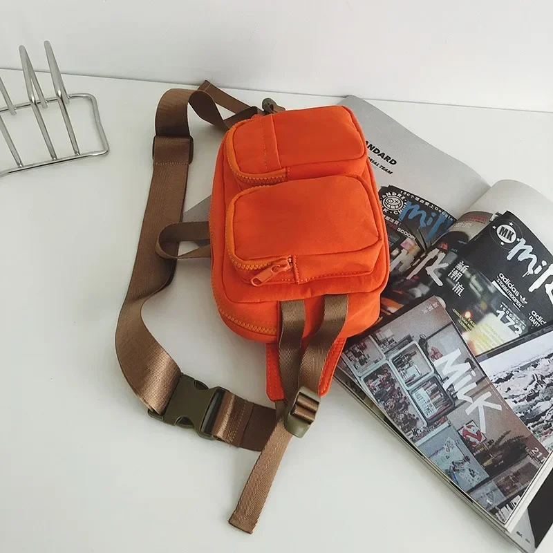 Solid Color Nylon Zipper Waist Packs Simple Sewing Thread Commuting 2025 New High Quality Versatile Casual Youth Chest Bags