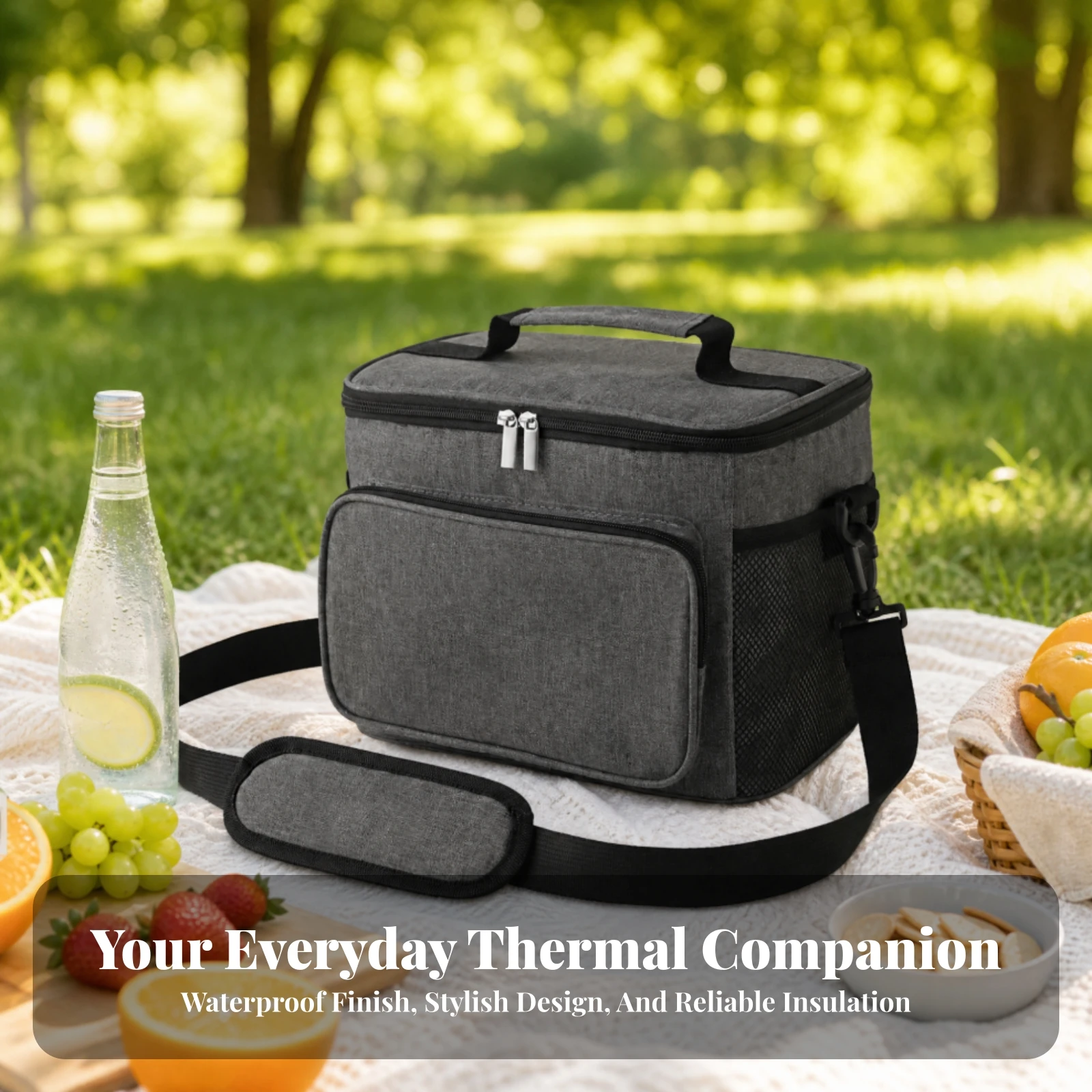 Insulated Tote Reusable Foldable Cooler Bag with Pockets for Picnics, Camping