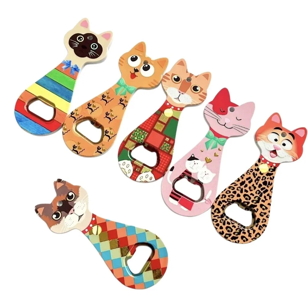 Magnetic Beer Bottle Opener Cute Cartoon Design Embossed Texture Cat Refrigerator Magnets Hot Stamping Process Cat Bottle Opener