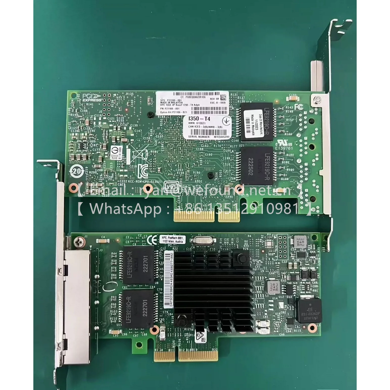 

P21106-B21 I350‐T4 Ethernet 1 ГБ 4-портовый адаптер BASE‐T P22200 P21108