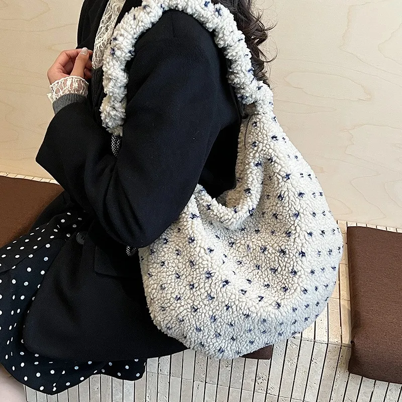 

Плюшевая холщовая сумка в полоску в горошек, женская пригородная сумка на шнурке, модная школьная сумка через плечо для девочек-подростков