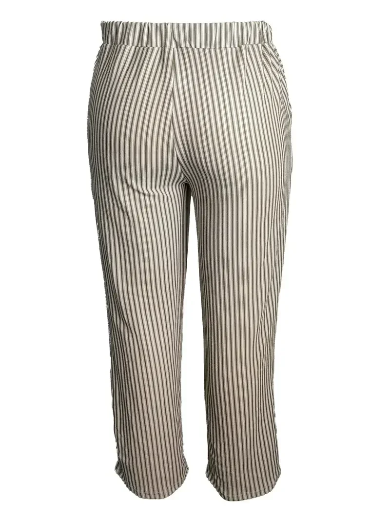 Calças com estampa listra, tamanho grande, confortável, cintura com cordão, elástico, casual, moda feminina, 1XL, 5XL