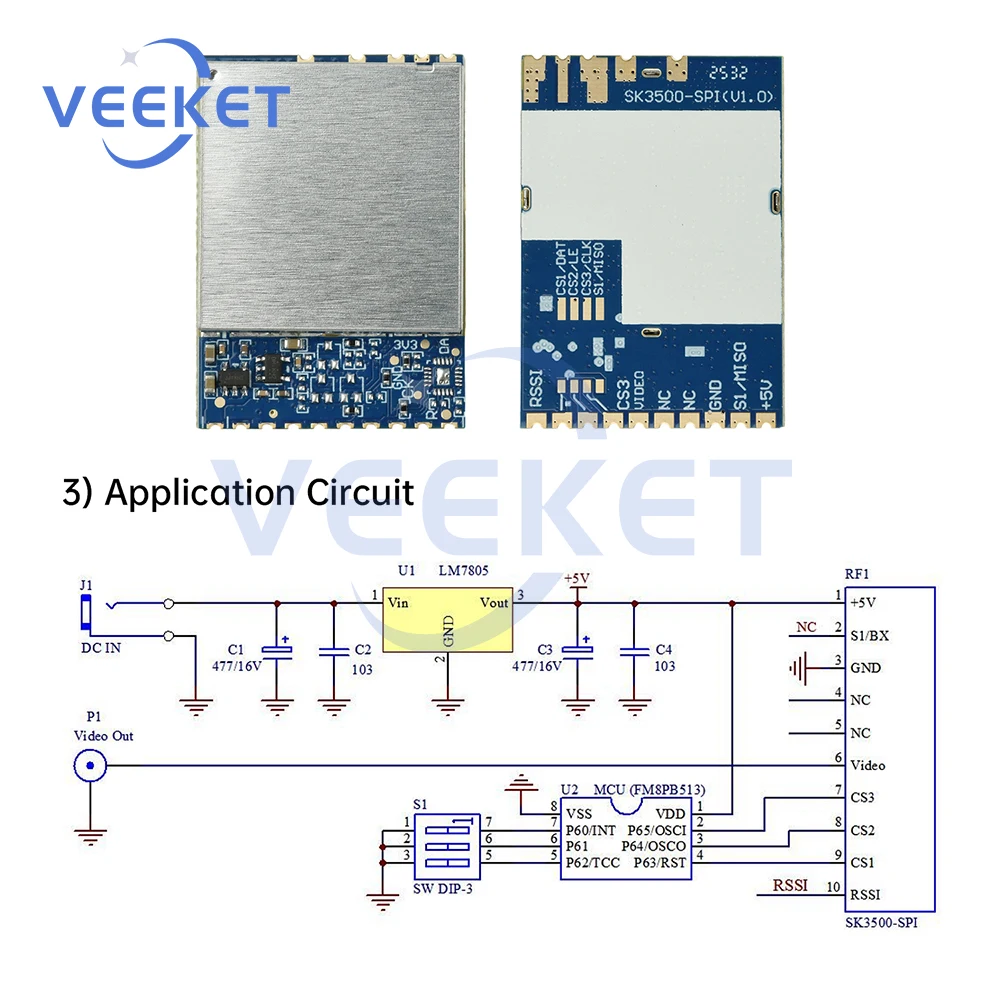 SK3500-SPI 3,3G модуль передачи изображения с низкой задержкой видеовыход CVBS для дронов FPV широкий диапазон частот 3100-3800 МГц