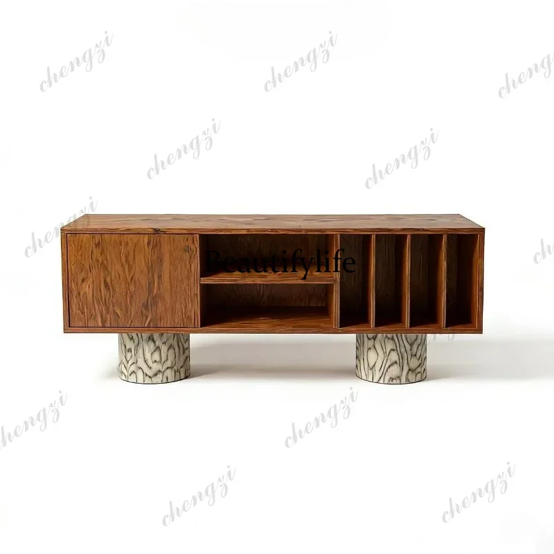 CC45  Designer solid wood storage cabinet wabi sandy wind multi-layer open retro entrance cabinet