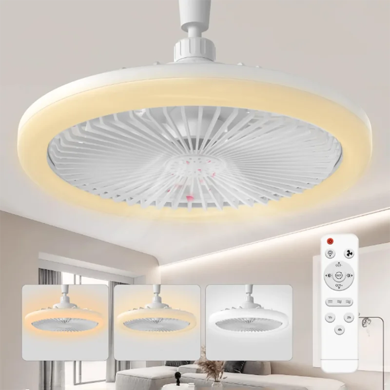 Modern Small Ceiling fan light E27 LED D25cm smart remote control bedroom fans lamp study kitchen Home decoration