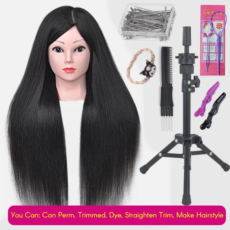 80%Real Hair Doll Head For Hairstyle Professional Training Head Kit Mannequin Head Styling To Practice Hot Curl Iron Straighten