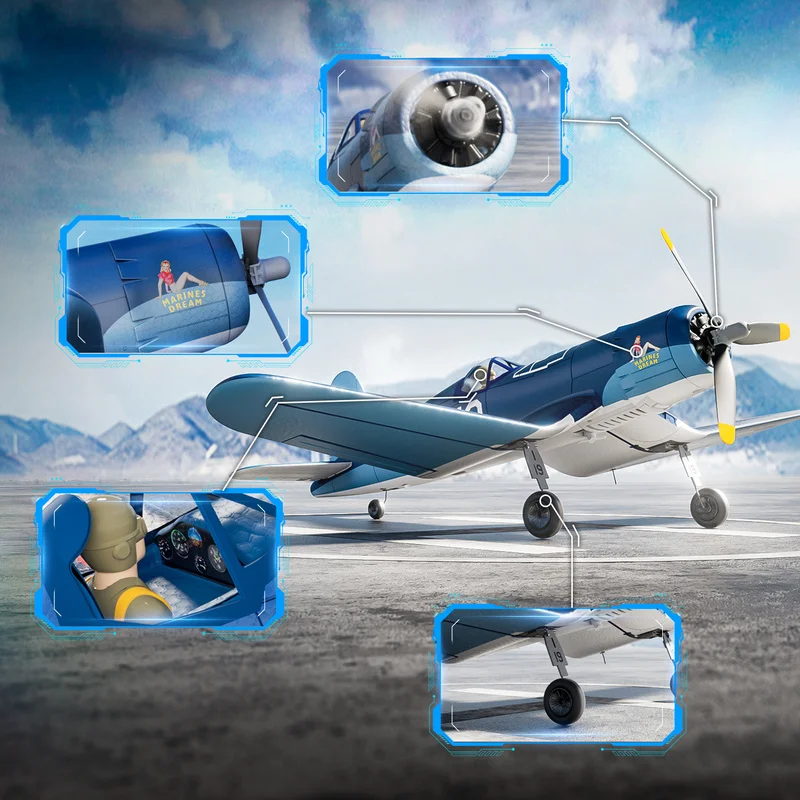 Simulatie van Orlans borstelloze motor WWII Model F4U Pirate Fighter Vaste vleugel Vierweg RC op afstand bestuurbare vliegtuigen