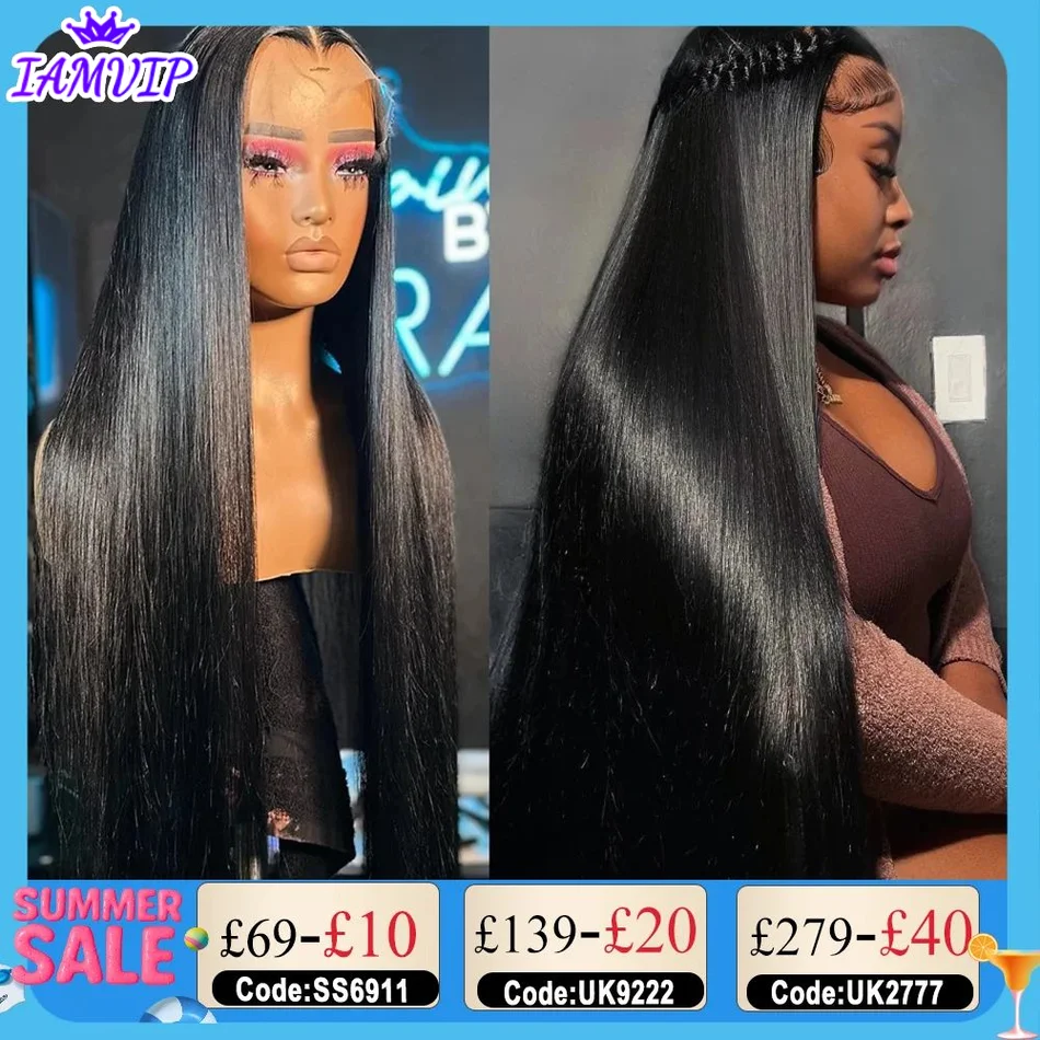 

250% 360 Full Lace 13x6 HD Lace Frontal Wig for Women 13x4 Frant Silky Straight Remy Human Hair Dark Black Glueless Pre Plucked